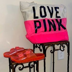Victoria Secret Tote and Pink Jelly Sandals Size 6Y/women 7